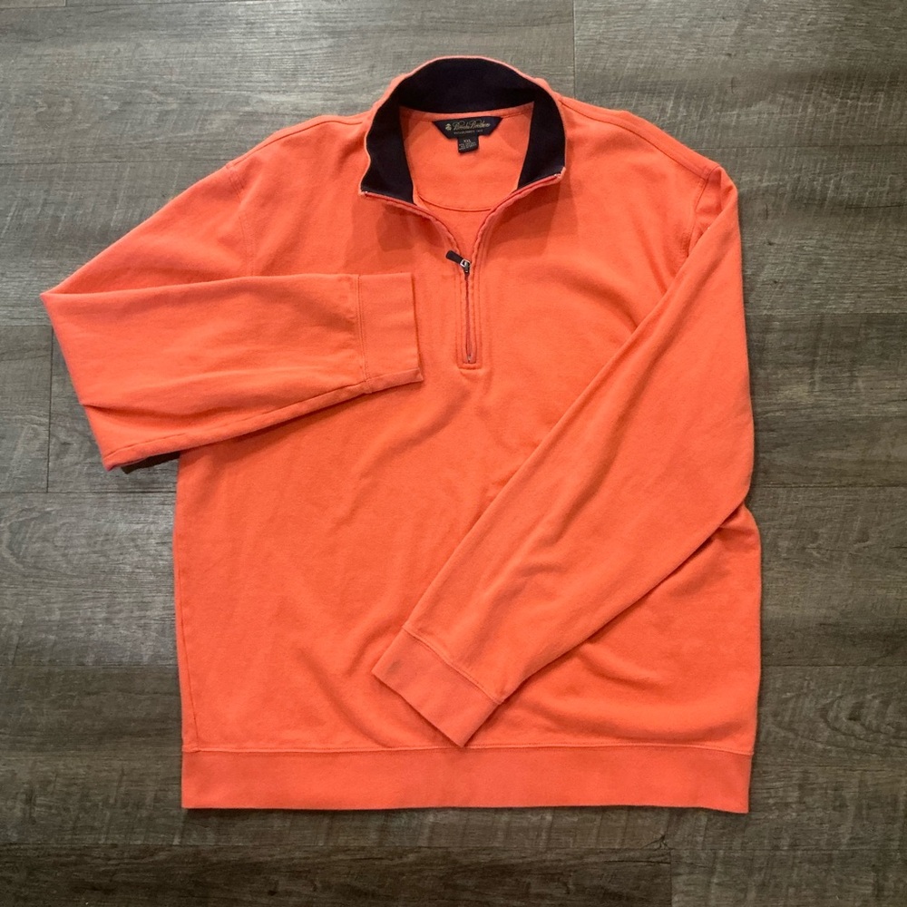 Brooks Brothers Orange Quarter-Zip Sweater with Navy Collar